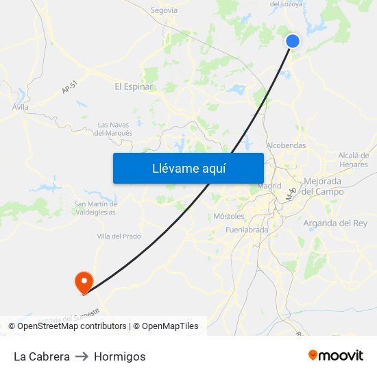 La Cabrera to Hormigos map