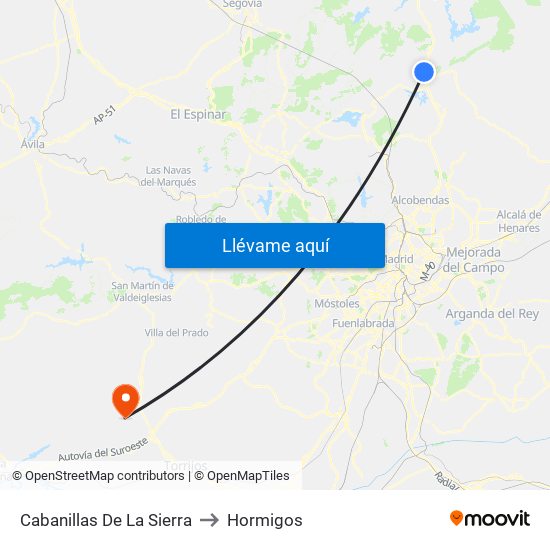 Cabanillas De La Sierra to Hormigos map