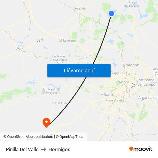 Pinilla Del Valle to Hormigos map