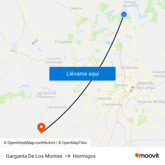 Garganta De Los Montes to Hormigos map