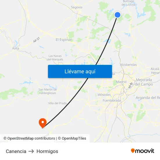 Canencia to Hormigos map