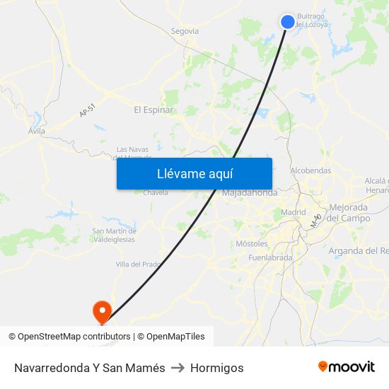 Navarredonda Y San Mamés to Hormigos map