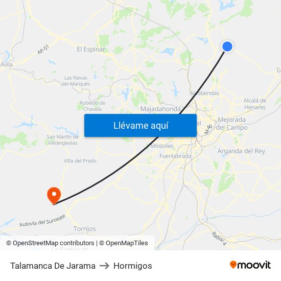 Talamanca De Jarama to Hormigos map
