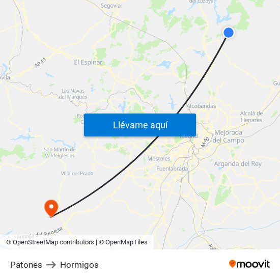 Patones to Hormigos map