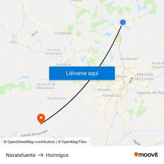 Navalafuente to Hormigos map