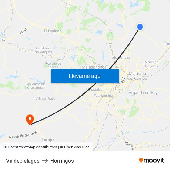 Valdepiélagos to Hormigos map
