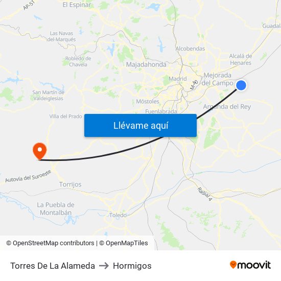 Torres De La Alameda to Hormigos map