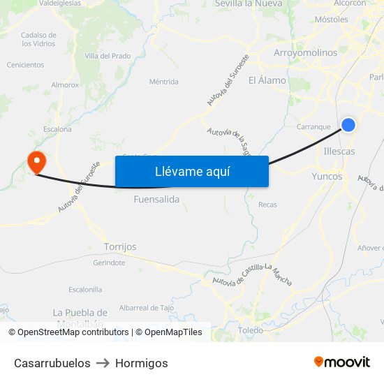 Casarrubuelos to Hormigos map