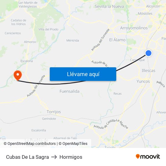 Cubas De La Sagra to Hormigos map