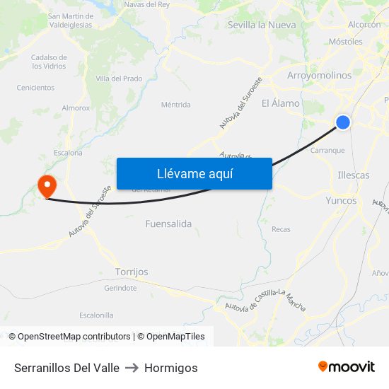 Serranillos Del Valle to Hormigos map
