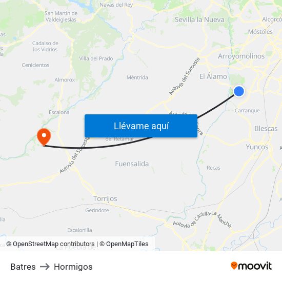 Batres to Hormigos map