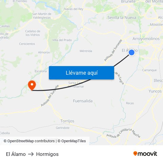 El Álamo to Hormigos map