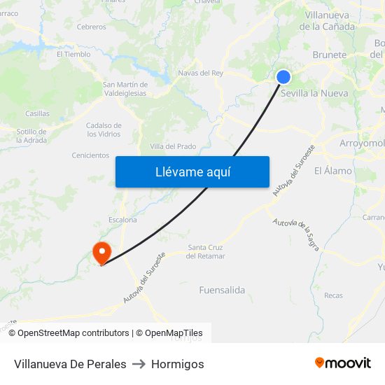 Villanueva De Perales to Hormigos map