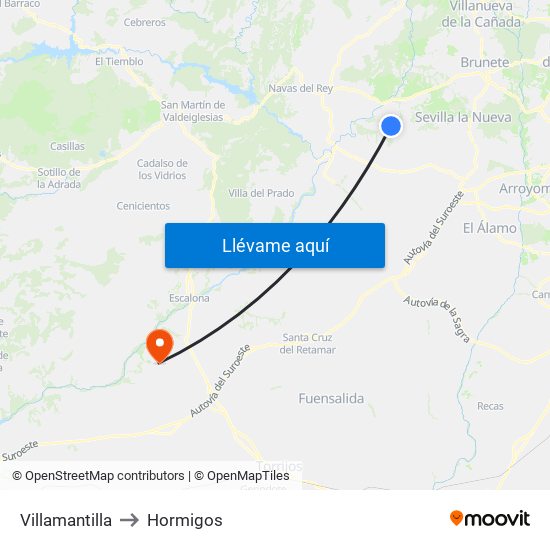 Villamantilla to Hormigos map