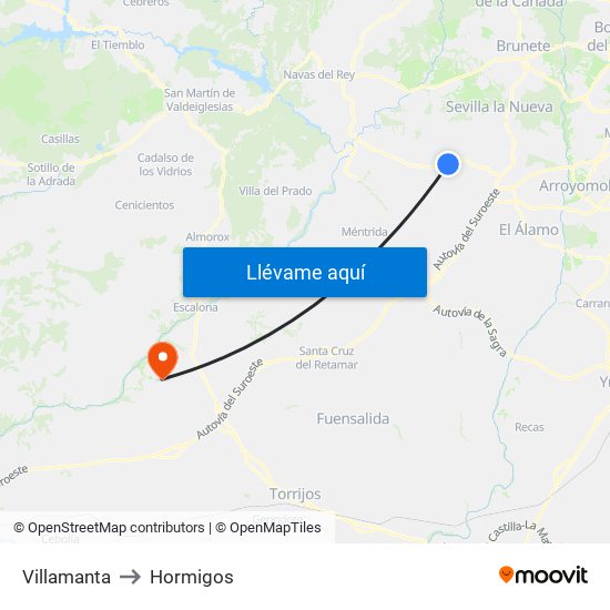 Villamanta to Hormigos map