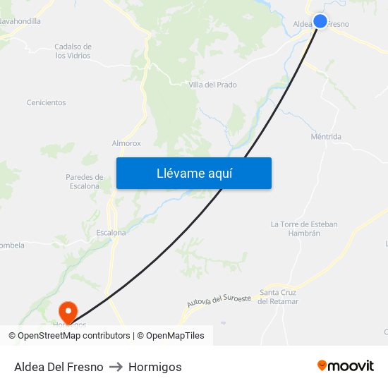 Aldea Del Fresno to Hormigos map