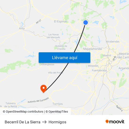 Becerril De La Sierra to Hormigos map