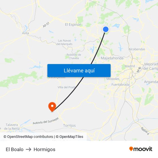 El Boalo to Hormigos map