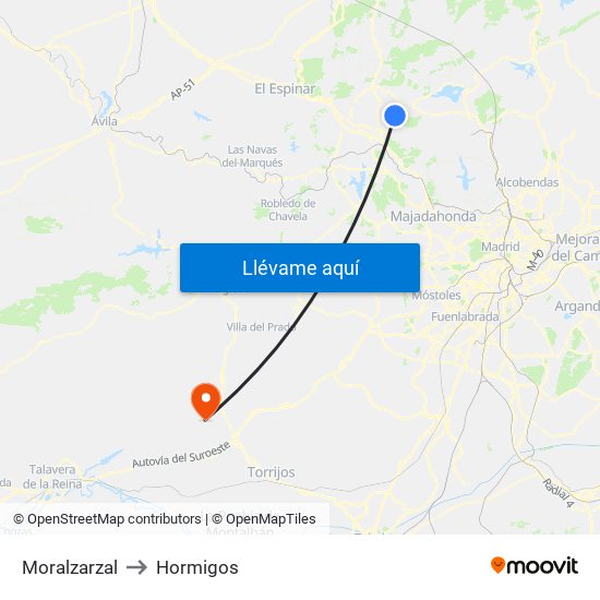 Moralzarzal to Hormigos map