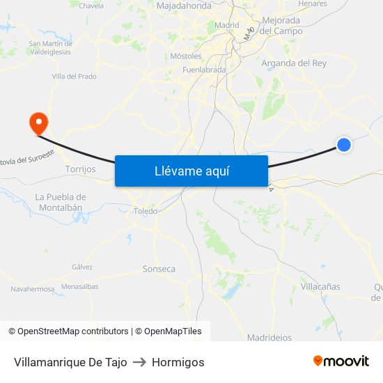 Villamanrique De Tajo to Hormigos map