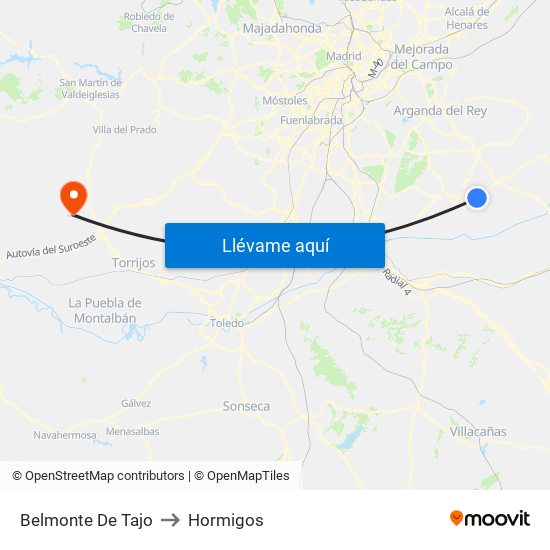 Belmonte De Tajo to Hormigos map