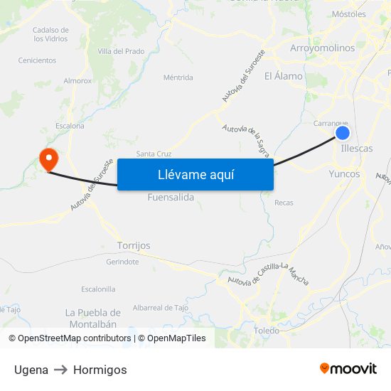 Ugena to Hormigos map