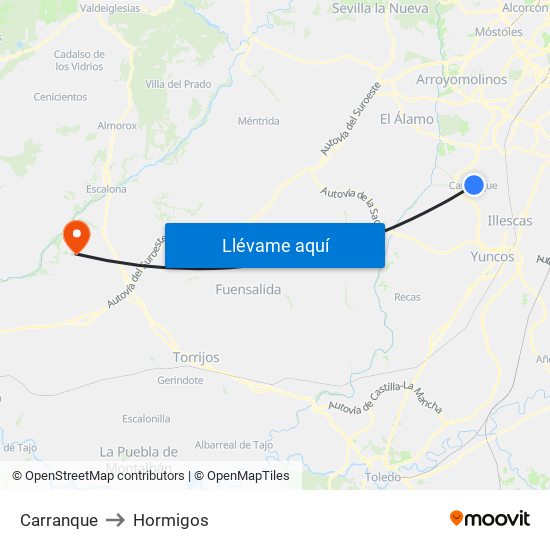 Carranque to Hormigos map
