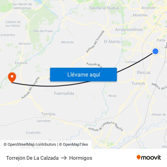 Torrejón De La Calzada to Hormigos map