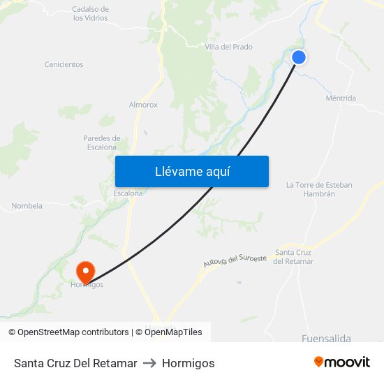 Santa Cruz Del Retamar to Hormigos map