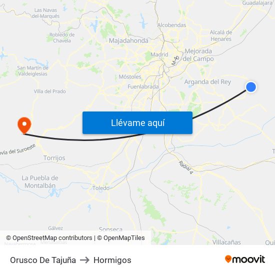 Orusco De Tajuña to Hormigos map