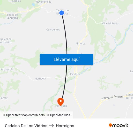 Cadalso De Los Vidrios to Hormigos map