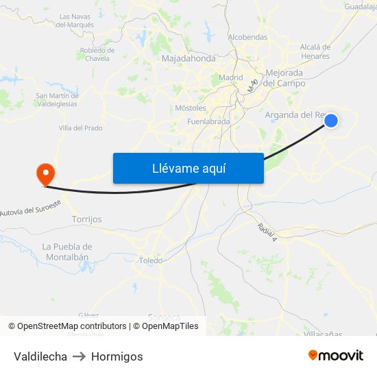 Valdilecha to Hormigos map