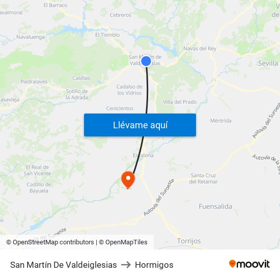 San Martín De Valdeiglesias to Hormigos map