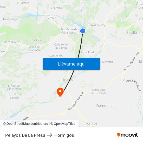 Pelayos De La Presa to Hormigos map