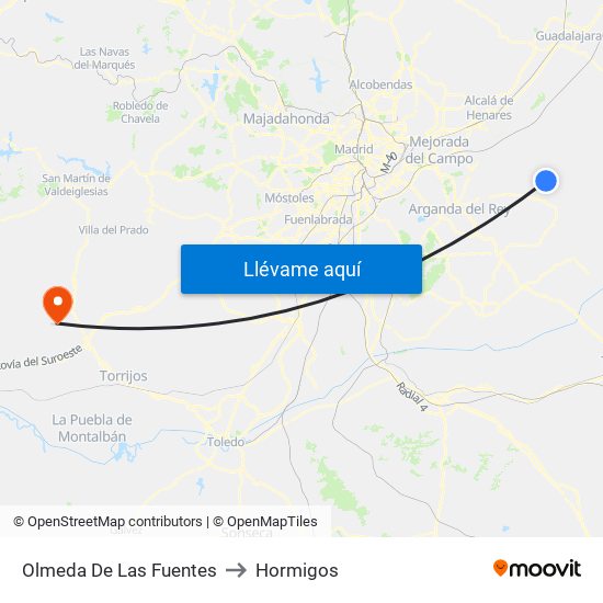 Olmeda De Las Fuentes to Hormigos map