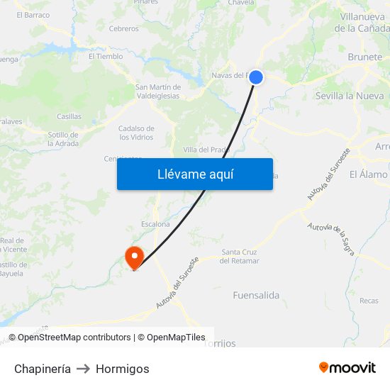 Chapinería to Hormigos map