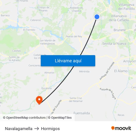 Navalagamella to Hormigos map