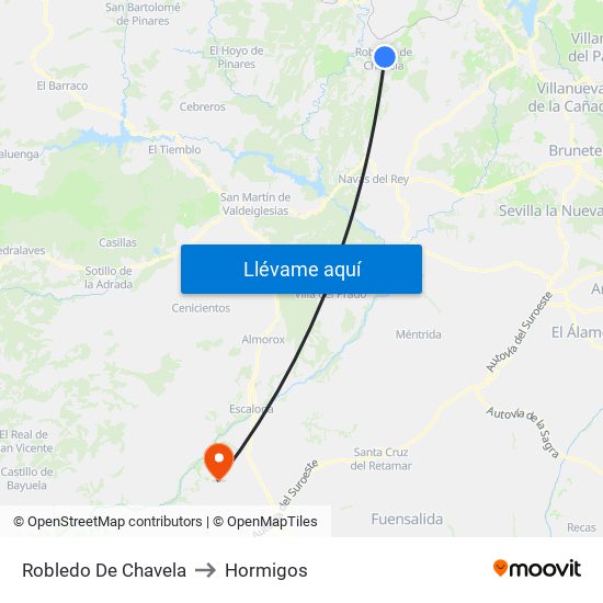 Robledo De Chavela to Hormigos map