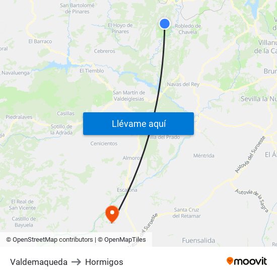 Valdemaqueda to Hormigos map