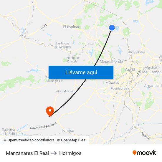 Manzanares El Real to Hormigos map