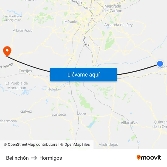 Belinchón to Hormigos map
