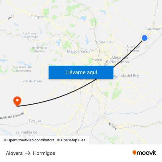 Alovera to Hormigos map