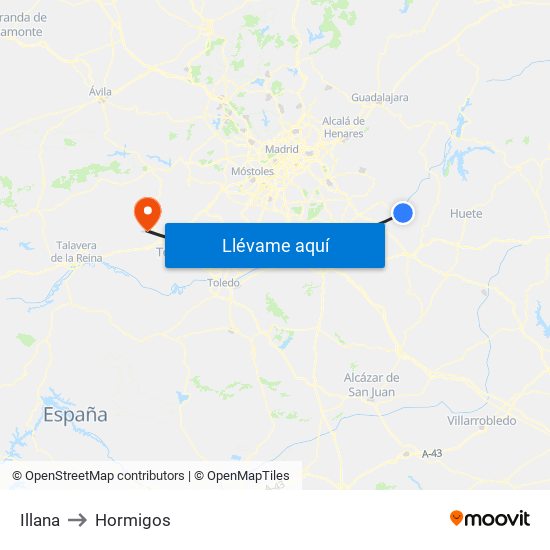 Illana to Hormigos map