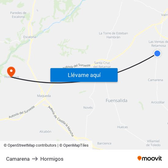 Camarena to Hormigos map