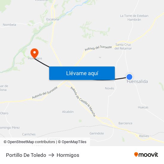 Portillo De Toledo to Hormigos map