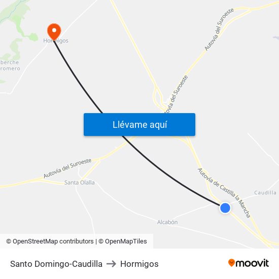 Santo Domingo-Caudilla to Hormigos map
