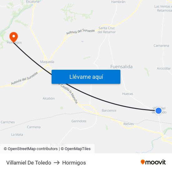 Villamiel De Toledo to Hormigos map