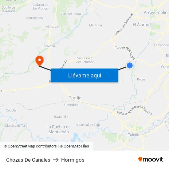 Chozas De Canales to Hormigos map