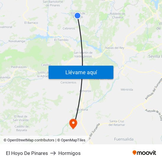 El Hoyo De Pinares to Hormigos map