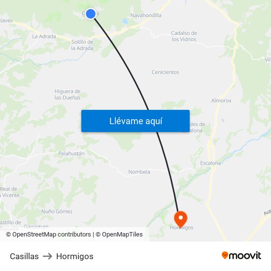 Casillas to Hormigos map